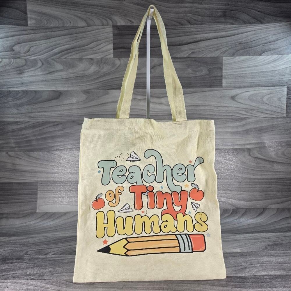 NEW Teacher of Tiny Humans Canvas Tote Bag Retro Groovy Graphic School